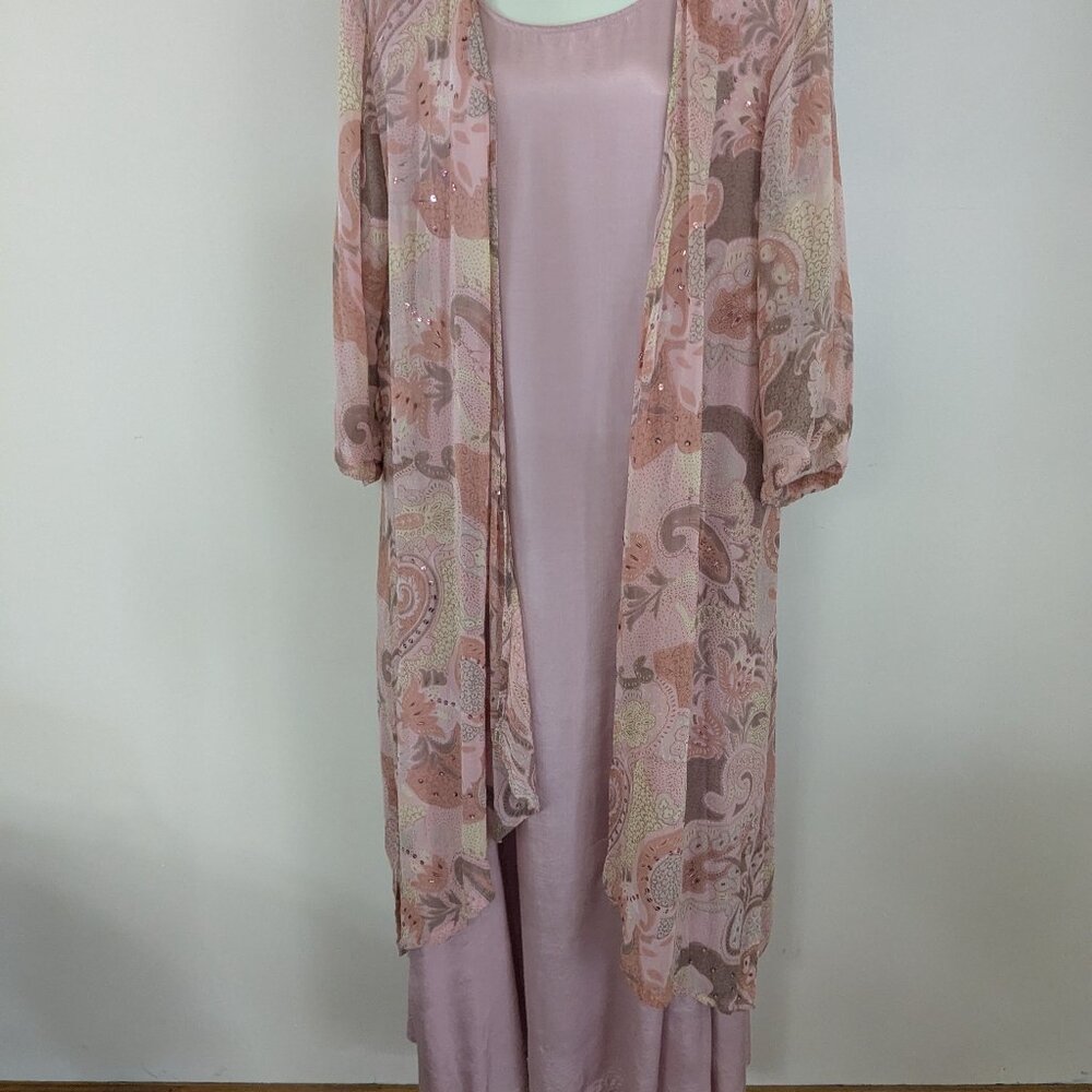 Caite Long Pink Dress & Pink/Cream Paisley Kimono Size 1X & Earrings~ Boho Chic